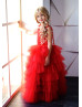 Red Tulle Long Tiered Flower Girl Dress